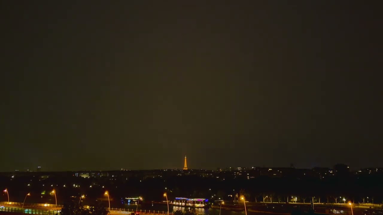 Eiffel Tower Hit by Lightning During Paris Thunderstorm