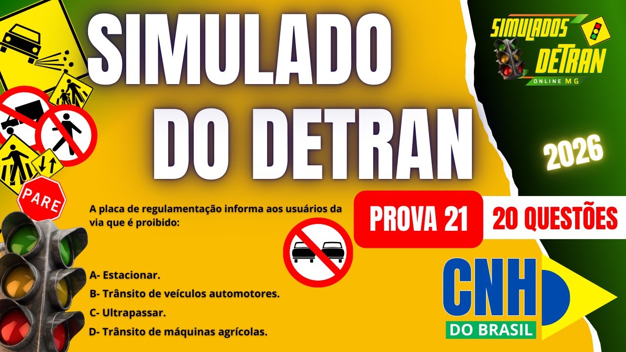SIMULADO DO DETRAN 2026 -  PROVA 21 - VEJA as NOVAS QUESTÕES  #simuladodetran2026  #detran2026 ✅