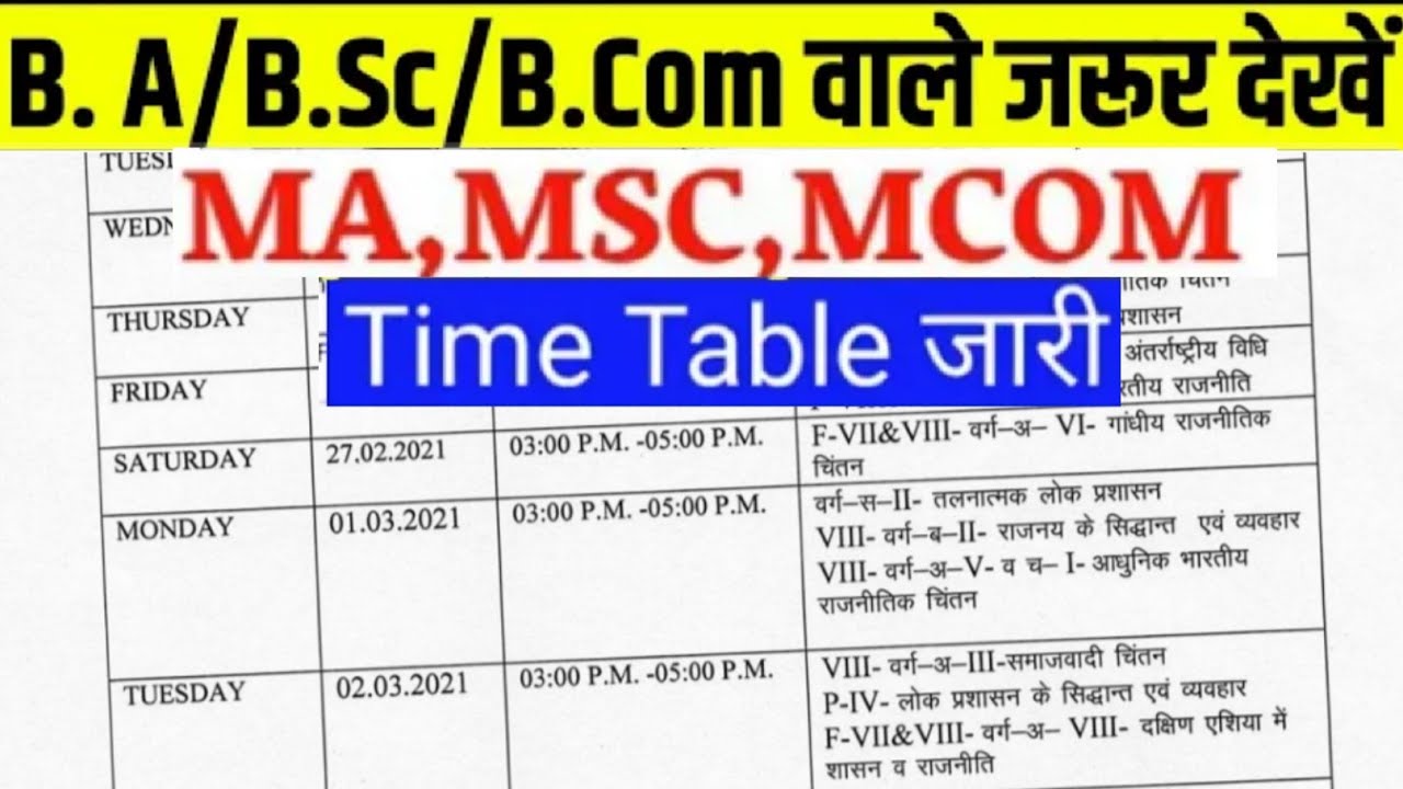 BA Part First Year Time Table 2024 BA 1st Year Exam Date PDF/ University BA 1st 2nd 3rd Date Sheet
