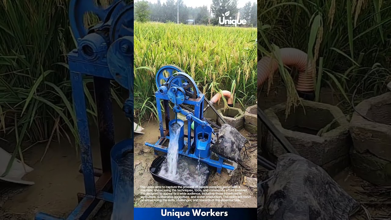 Water pump machine: people pumping water with a machine