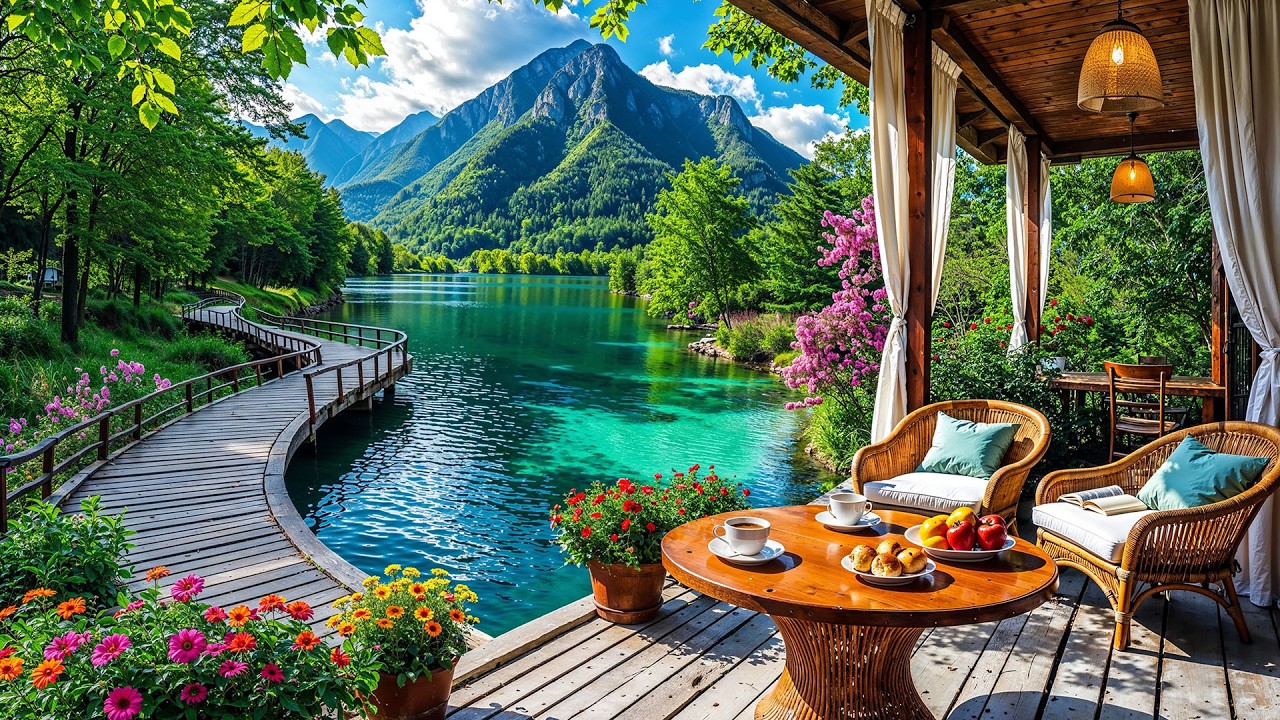 Peaceful Lakeside Nature Caf&eacute; ☕ Relaxing Jazz for Study, Work & Cozy Morning Mood