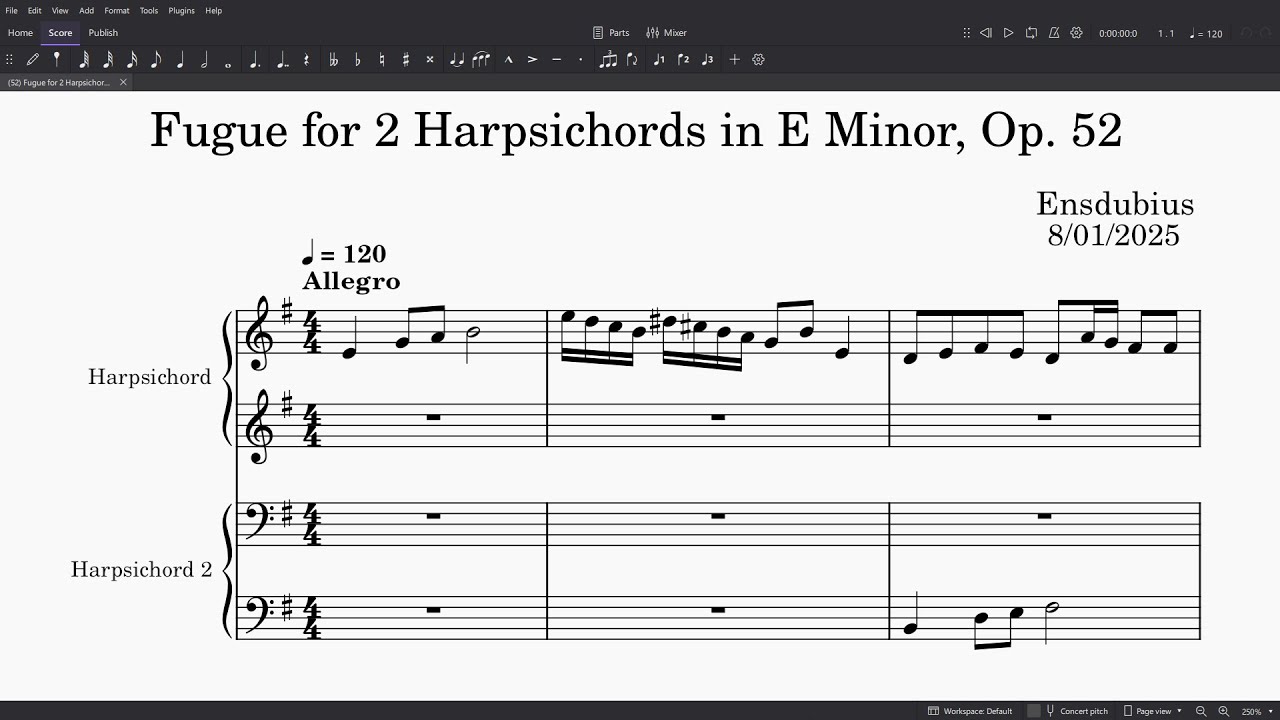Fugue for 2 Harpsichords in E Minor, Op. 52