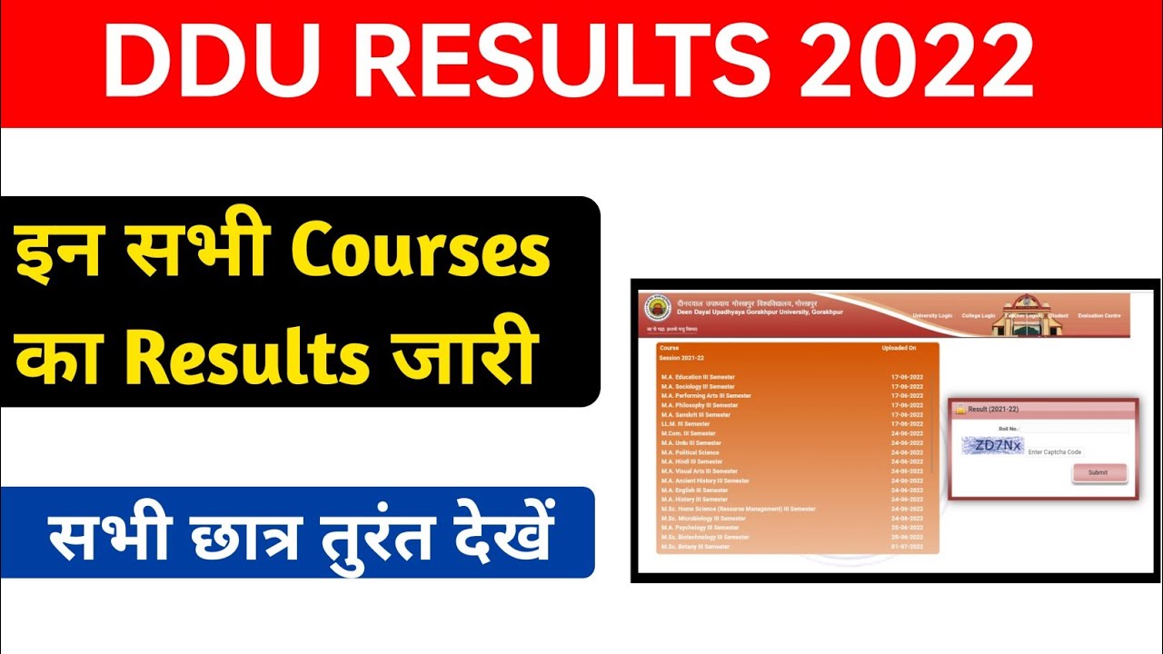 DDU RESULTS 2022|| इन Courses का results जारी|| सभी छात्र छात्राएं तुरंत देखें||