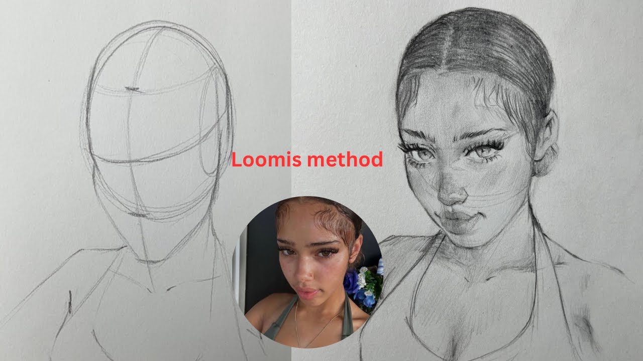 How I draw a portrait in an extreme overhead view using the loomis method (x2 speed)