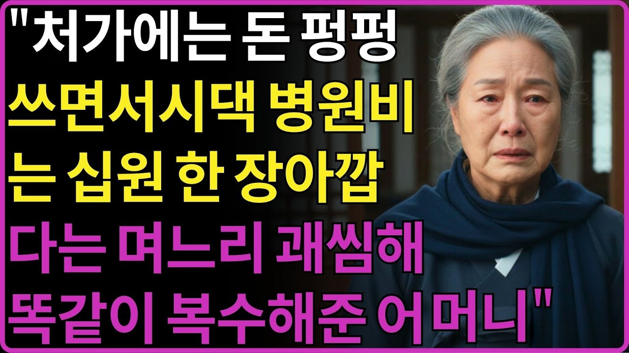 ''시댁에 쓰는 돈은 십원한장도 아까워!''처가엔 돈 펑펑 쓰면서 시댁 병원비에는 십원 한장도 아깝다는 아들 며느리 말에 집팔고 통쾌하게 복수한 어머니의 사연