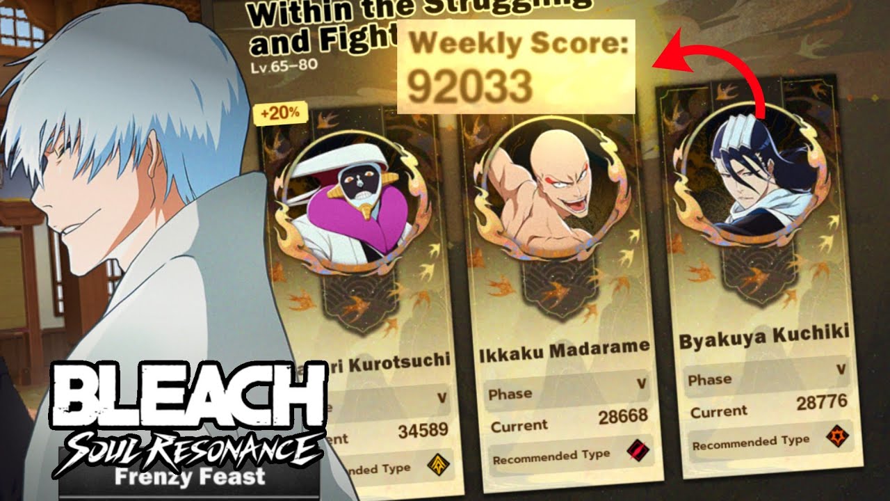 FRENZY FEAST lv65-80  Mayuri, Ikkaku, Byakuya 70K SCORE | Bleach Soul Resonance