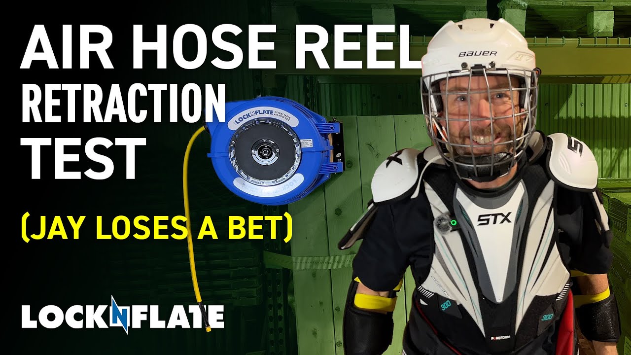 LockNFlate Air Hose Reel Retraction Test (Jay Loses A Bet)