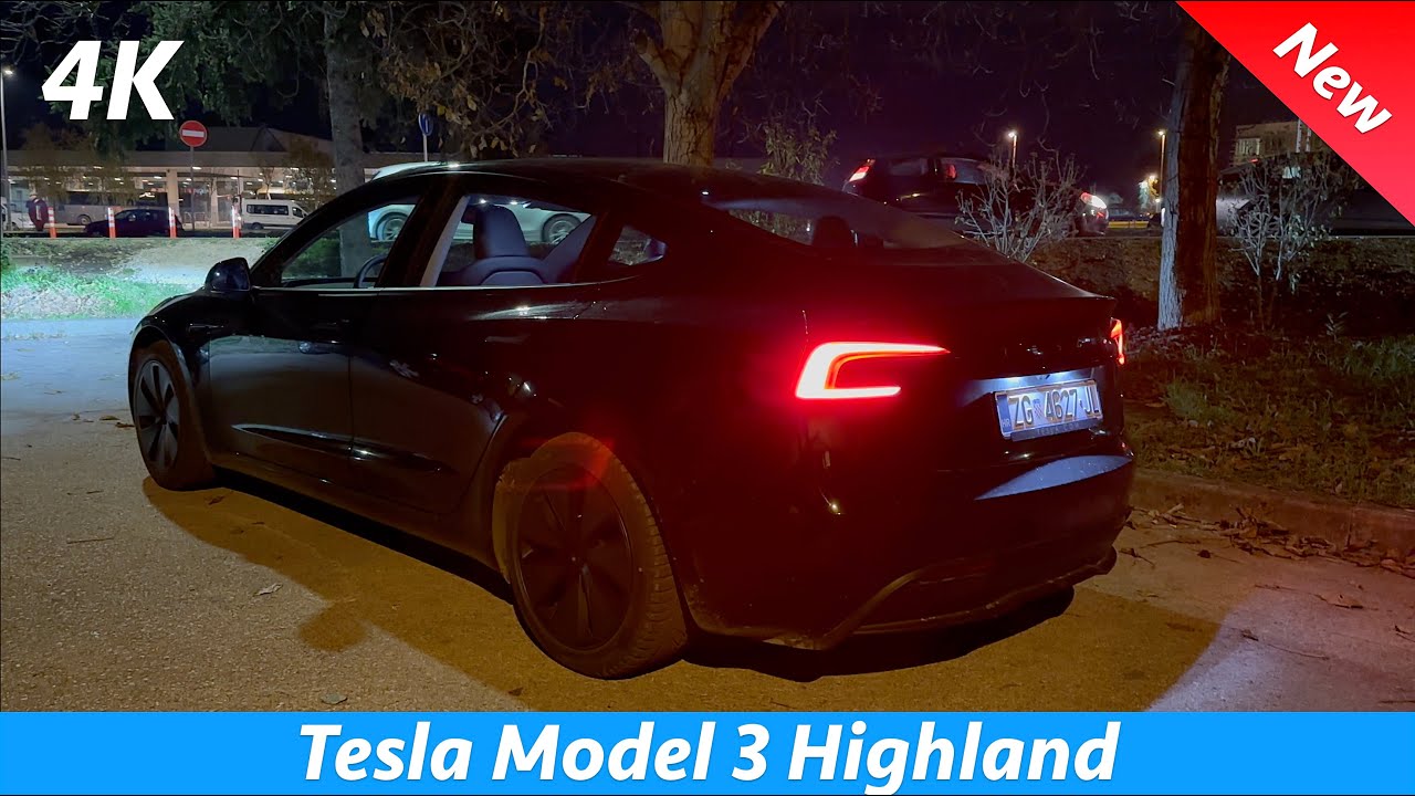 Tesla Model 3 2024 RWD — ночной обзор в 4K | Highland (Экстерьер-Интерьер), Окружающее освещение