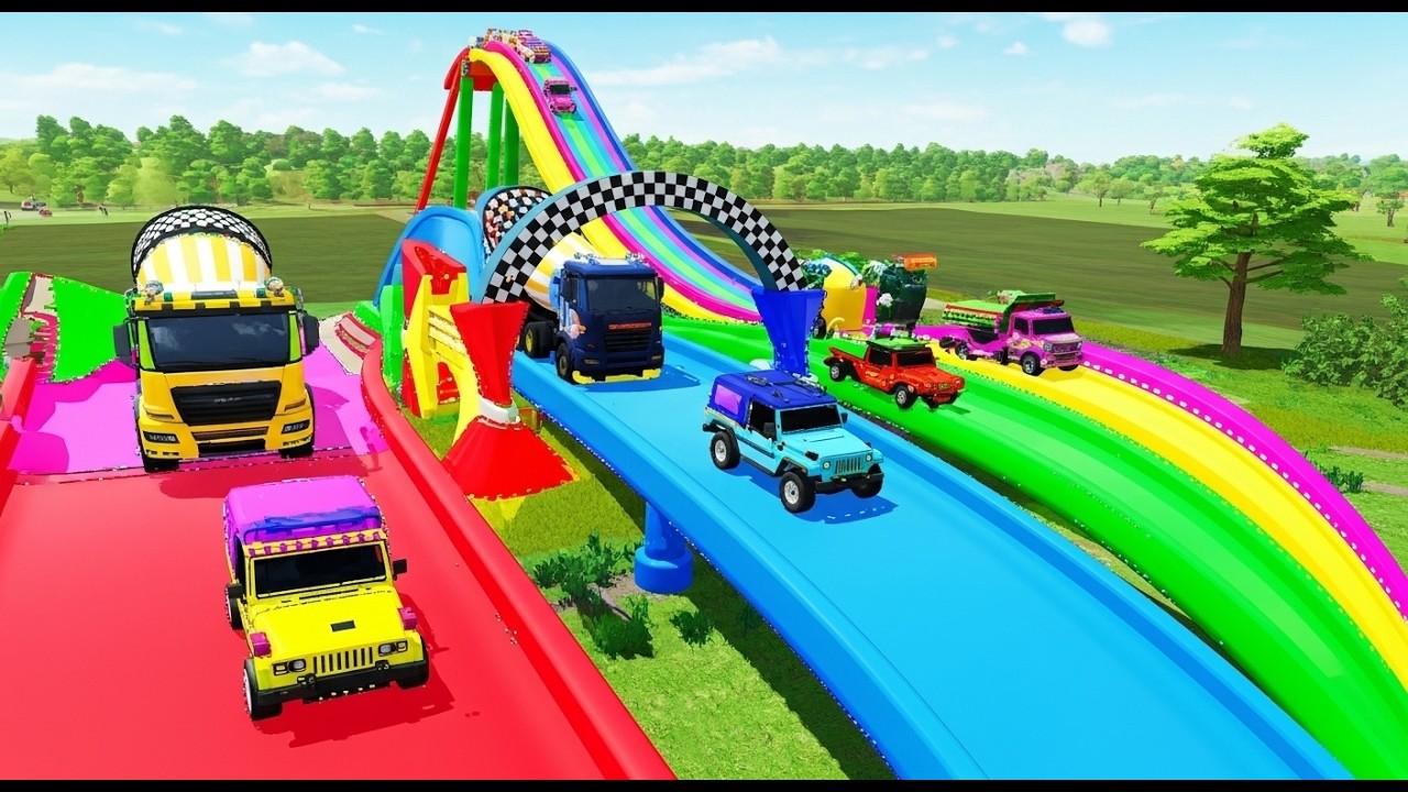 Garage with Colors – COLORFUL POLICE JEEP FLEET on DOUBLE FLATBED TRANSPORT 🚛