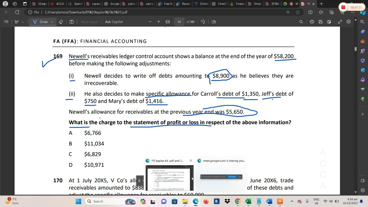 Chapter-Irrecoverable debt(FA) ACCA Kaplan kit questions(solved) (ENGLISH)
