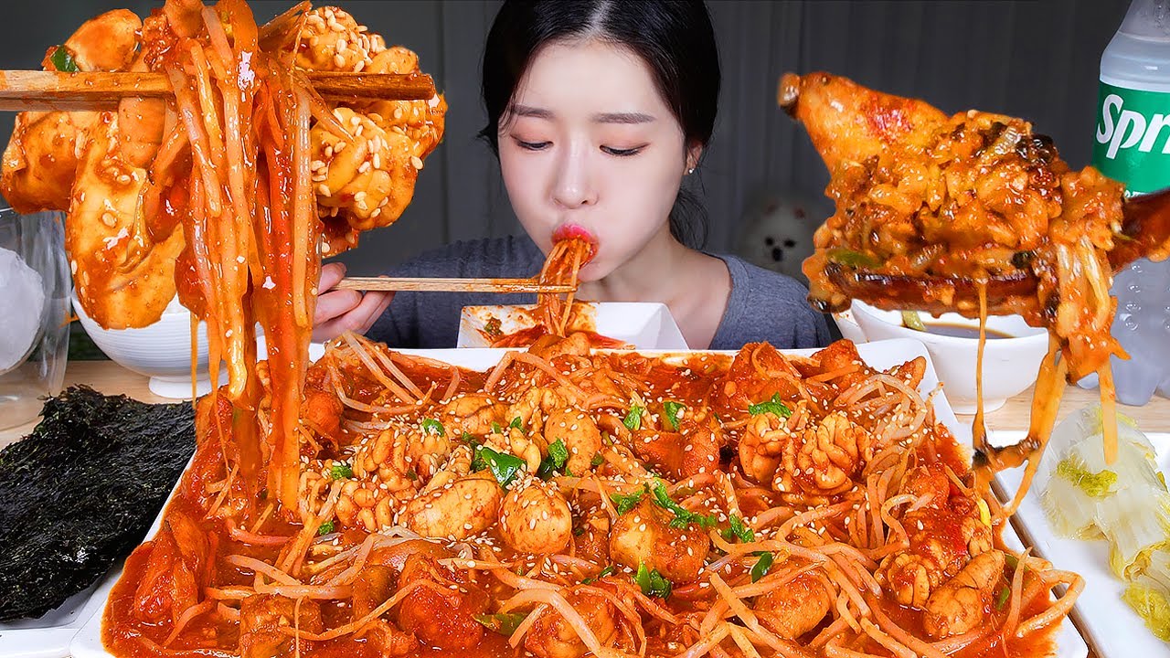 ASMR MUKBANG | Острый морской черт на пару и икра рыбы (Агуджим) 🔥 Жареный рис!