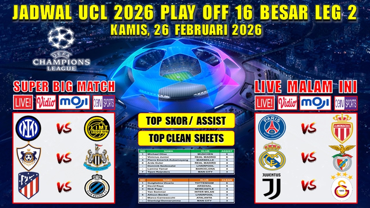 Jadwal Liga Champions 2026 Malam Ini ~ REAL MADRID vs BENFICA ~ PSG vs MONACO ~ UCL 2026 PLAY OFF