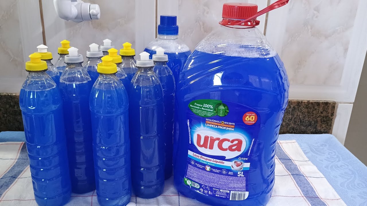 Multiplicação Gigante, com 5 L Sabão líquido Urca Azul você faz  12 L 1/2 2 em 1