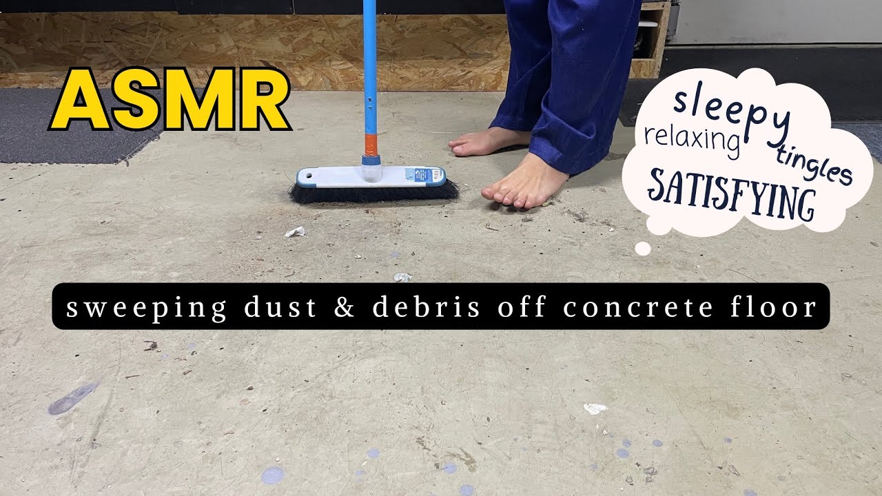 Relaxing sweeping dust & debris off concrete floor ASMR