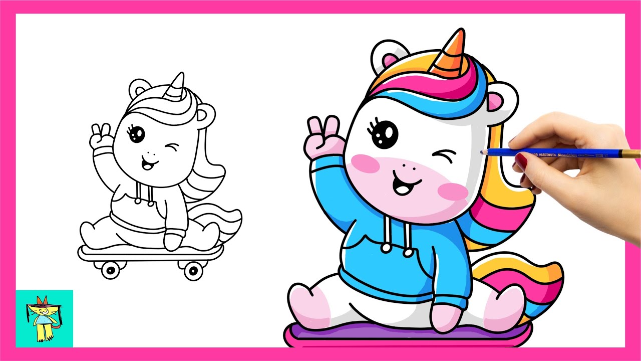 How to Draw a Cute Unicorn on a Skateboard | Relaxing Drawing Process 🦄🛹