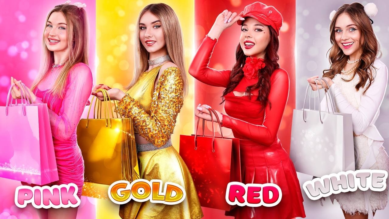 Mädchen in Gold vs. Pink vs. Rot vs. Weiß! Shopping Challenge in Einer Farbe