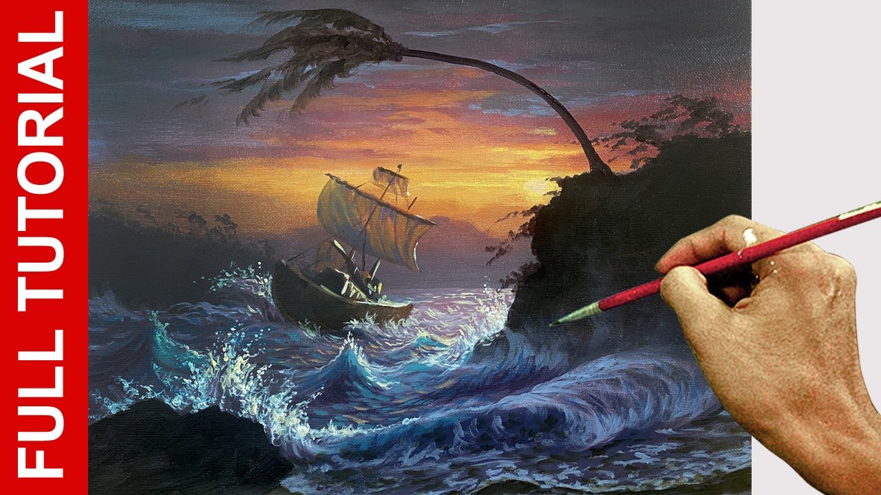 Tutorial: How to Paint Boat on Stormy Beach in Acrylics / JMLisondra