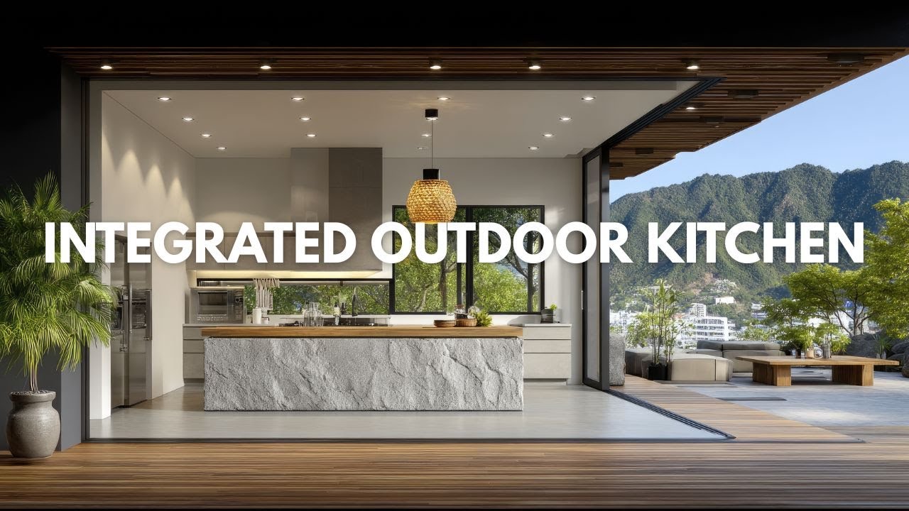 Elegant Modern Exterior with Integrated Outdoor Kitchen | Minimalist Luxury