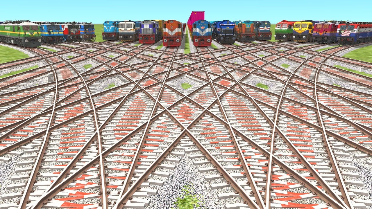 16 TRAINS VERY FAST CROSSING IN JUST 10 MINUTES ON BRANCHED FORKED TRACKS | indian train simulator