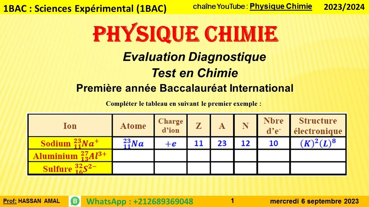 1BAC : Sciences Exp&eacute;rimental  Evaluation Diagnostique Test en Chimie
