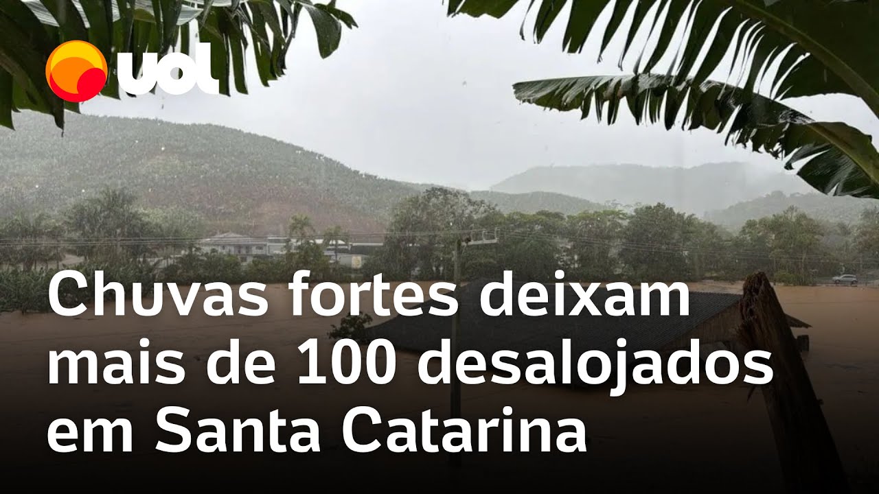 Chuvas fortes deixam mais de 100 desalojados e cidade submersa em Santa Catarina