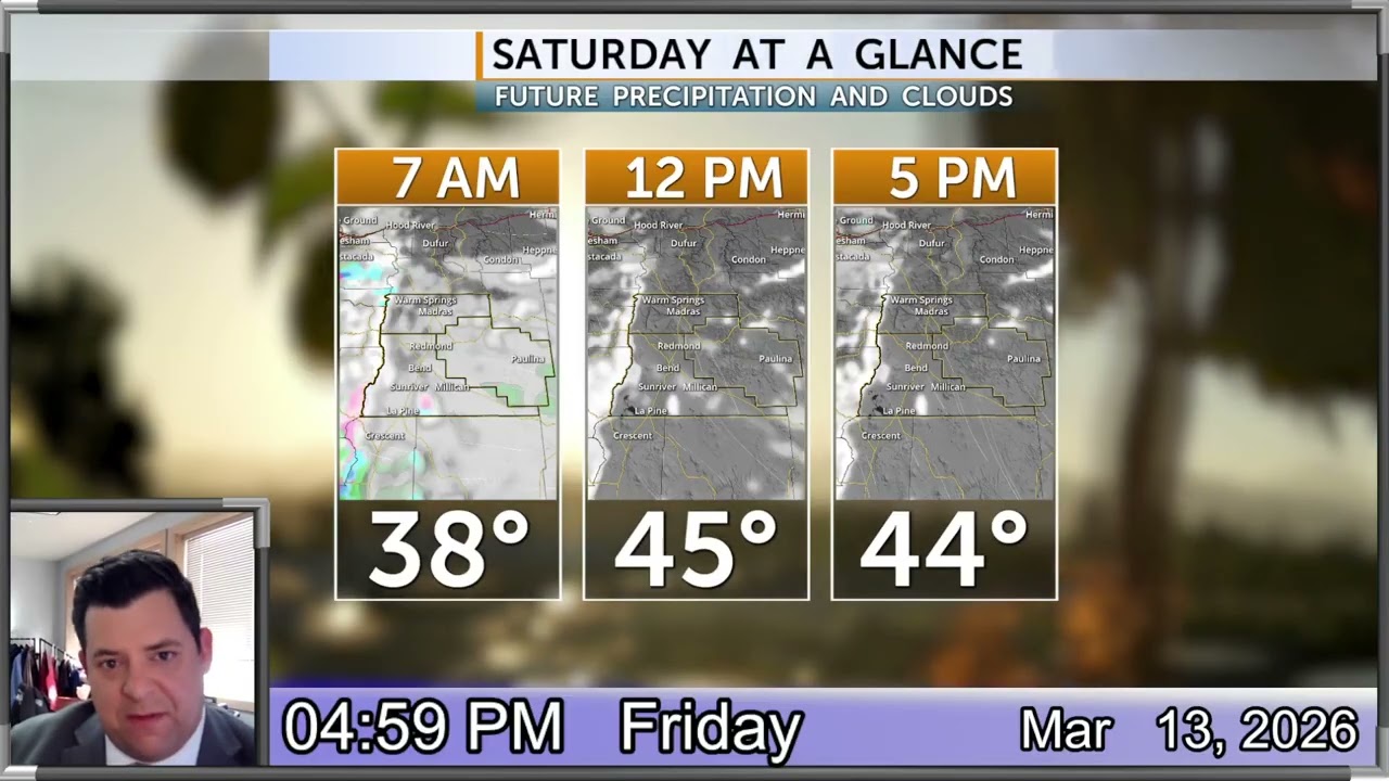 Tonight- breezy with showers & mtn snow before Saturday's clearing/cooling for Central Oregon.