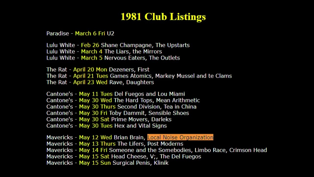 Local Noise Organization, circa 1980s