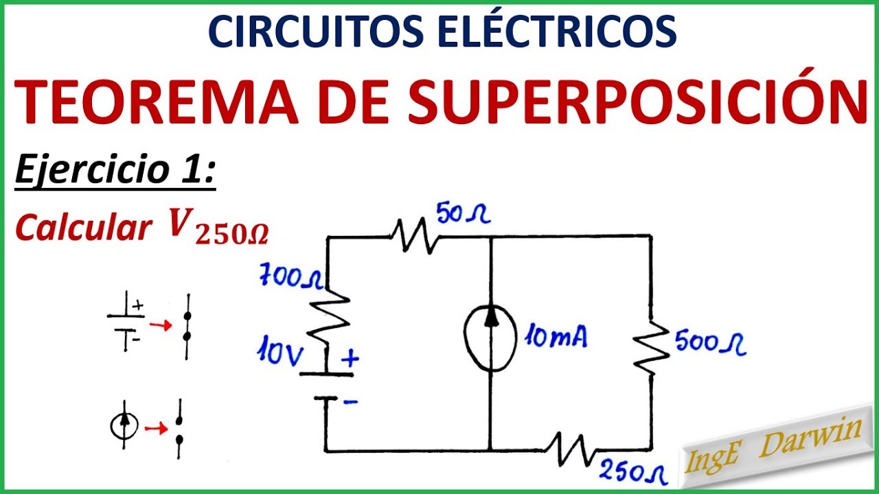 TEOREMA DE SUPERPOSICI&Oacute;N (circuitos el&eacute;ctricos) - EJEMPLO 1
