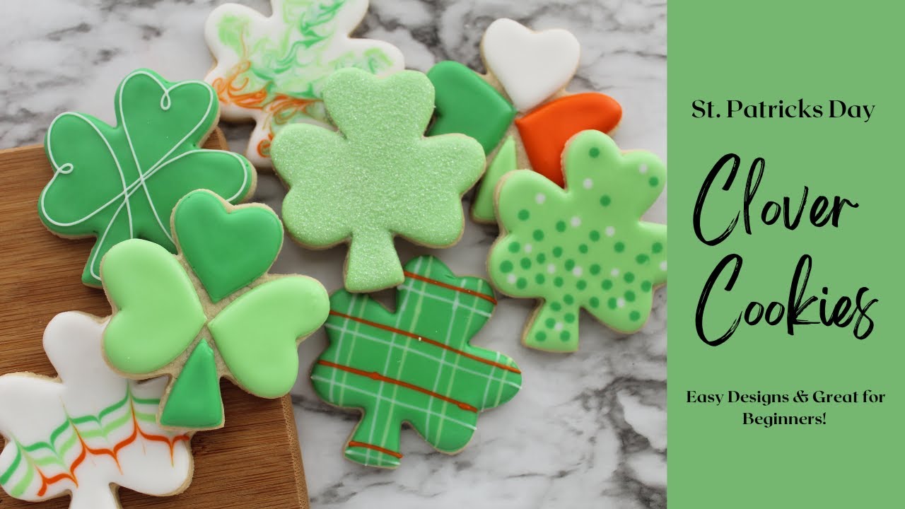 Easy Shamrock Clover Royal Icing Designs for St. Patrick's Day! #stpatricksday #royalicing