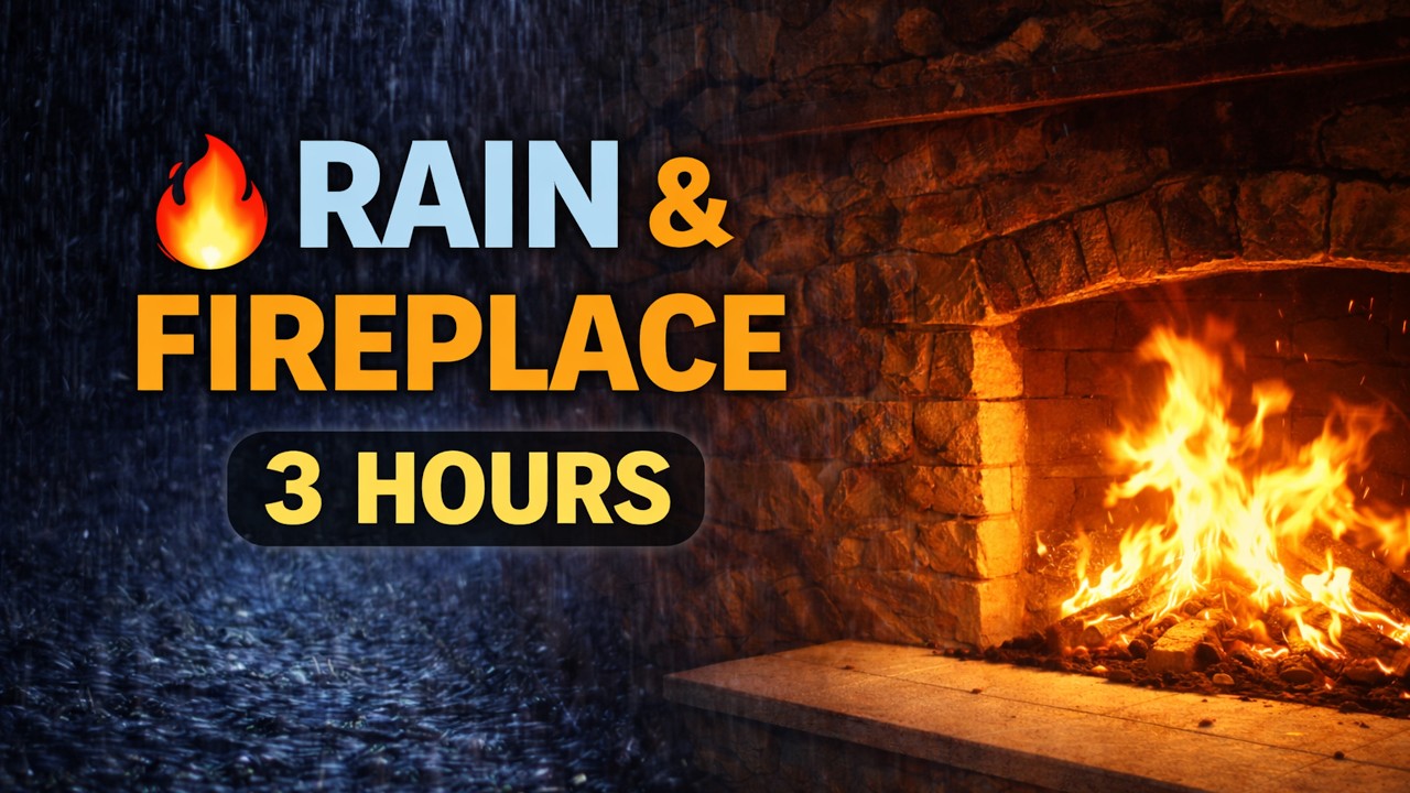 Heavy Rain & Fireplace Sounds for Sleep 🌧 Cozy Night Ambience (3 Hours)