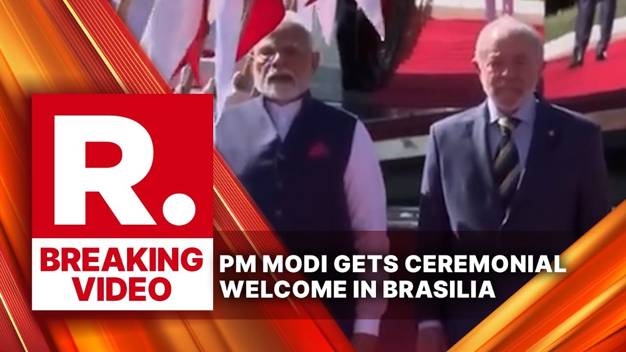Breaking: PM Modi Receives Ceremonial Welcome with Full Military Honours in Bras&iacute;lia, Brazil