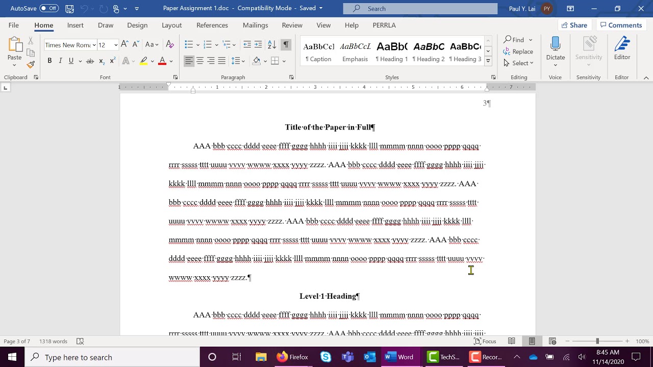 Course Paper Template: A Tour of the Template