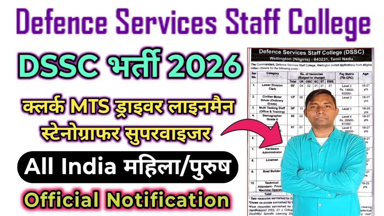 Defence Services Staff College Recruitment 2026 DSSC Vacancy 