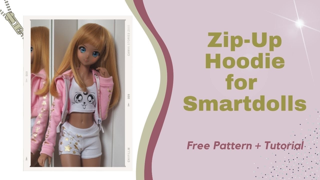 How to sew a Zip-Up Hoodie for Smartdolls | FREE PATTERN | #dollclothes