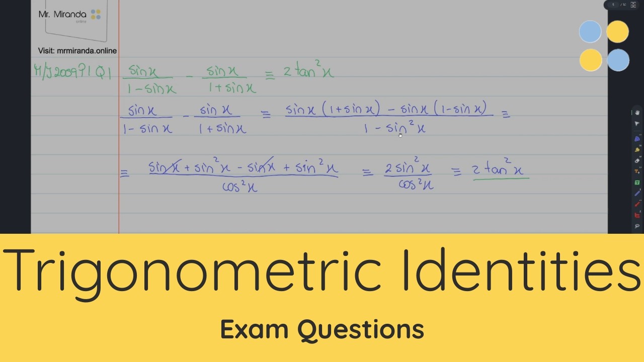 CAIE A-Level Mathematics 9709 | Trigonometric Identities Exam Practice Questions
