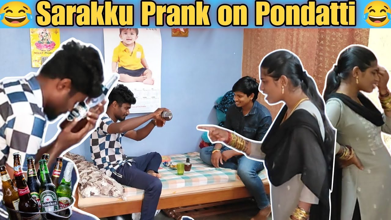 🍾Sarakku Prank on Pondatti 😂 Drinking🍻 prank on wife🤣 @paviLoveprasanth #paviloveprasanth #prank