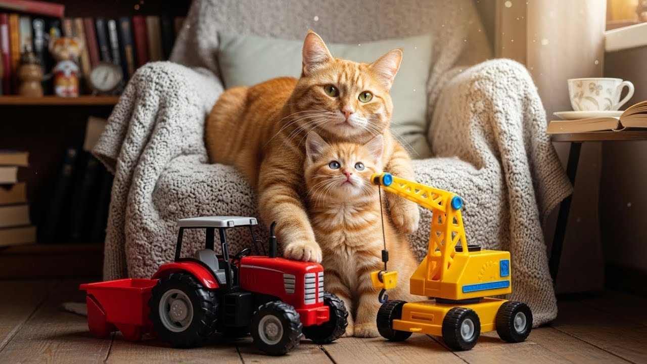 Mama Cat Works Hard to Buy a Toy Excavator Before Kitten’s First Day of School 🐱❤️