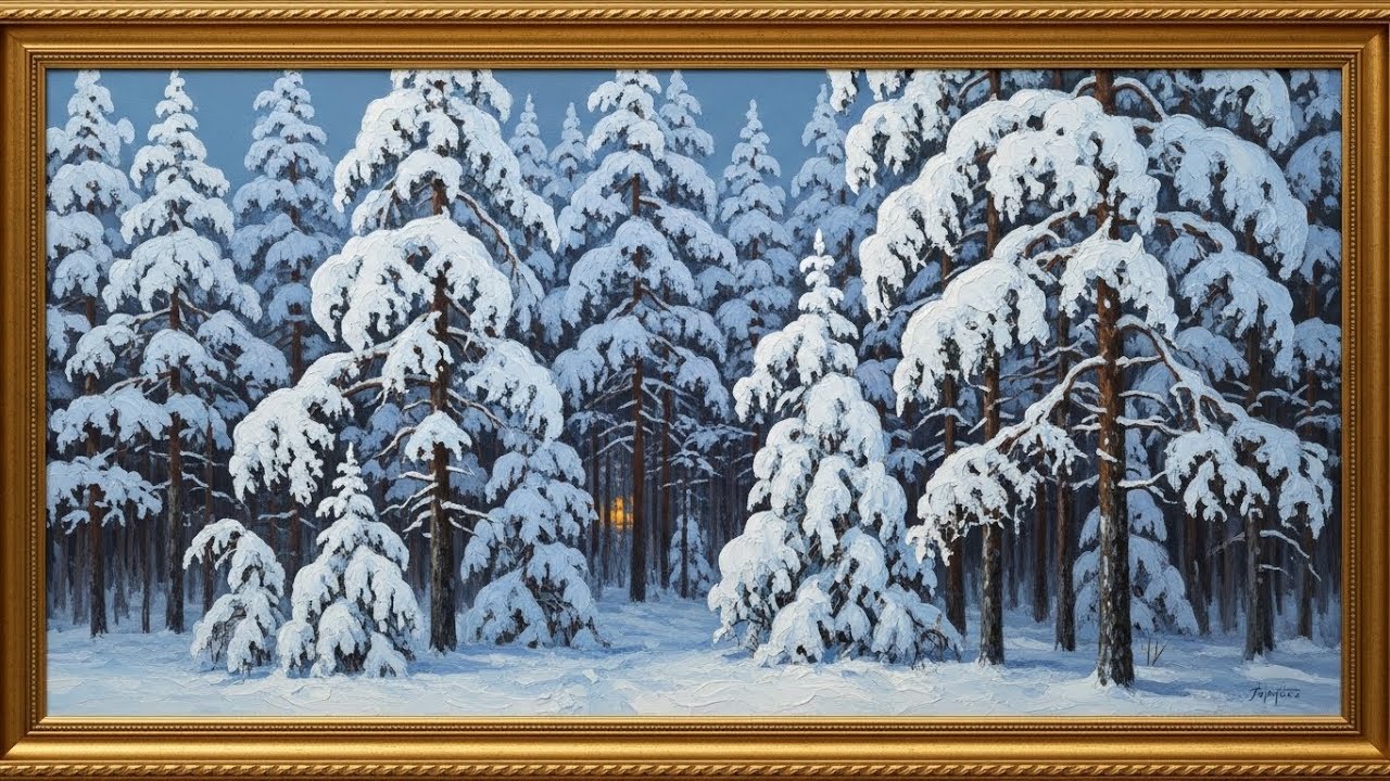 Frame TV Art with Music: Winter Ambiance | Textured Oil Painting | Seasonal Home Decor