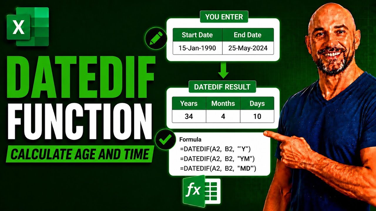 Calculate Age and Date Differences in Excel | Use DATEDIF formula
