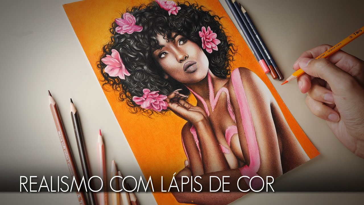 Desenhando um Retrato Realista com lápis de cor escolar