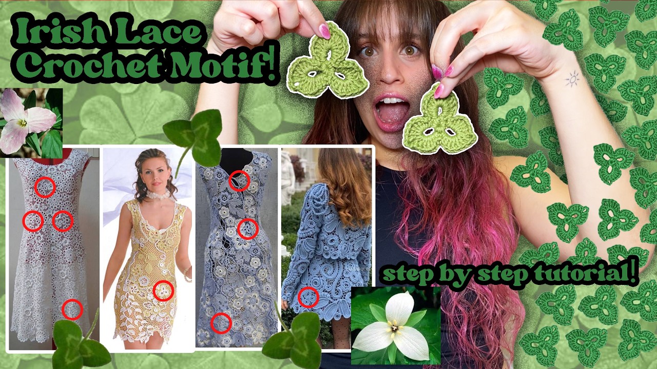 Crochet a shamrock /3 leaf clover /three petal flower :) Irish lace crochet step by step tutorial!