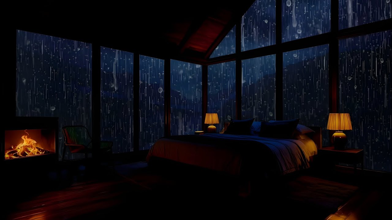 Cabin Study Vibes: Soft Rain Outside, Fireplace Warmth Inside