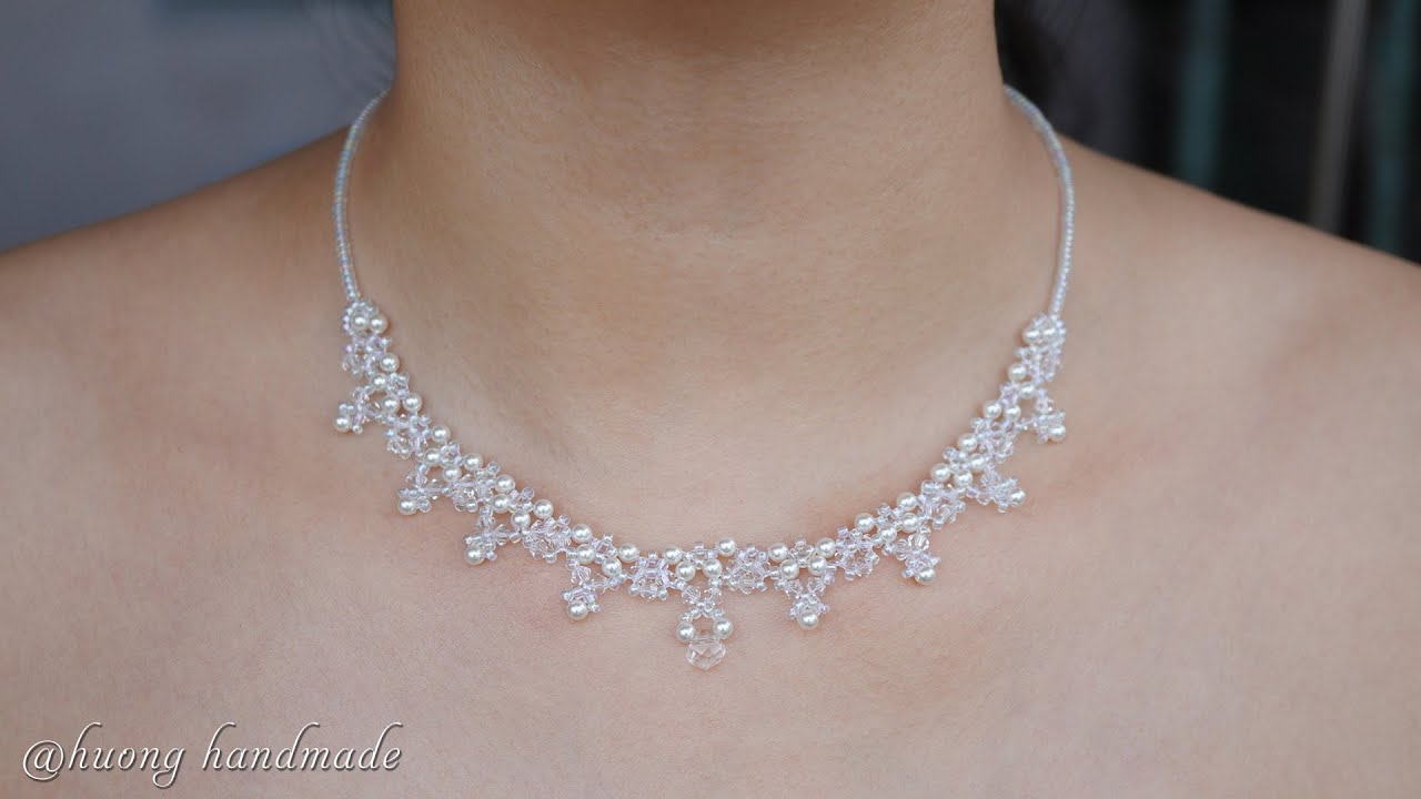 DIY elegant beaded necklace. Wedding necklace tutorial