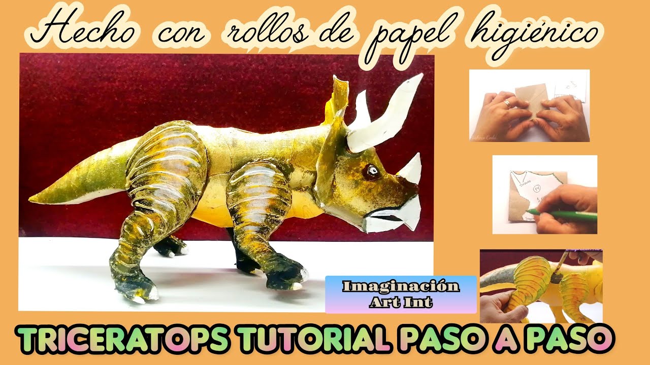 Cómo hacer un triceratops, tutorial paso a paso; hecho con rollos de papel higiénico