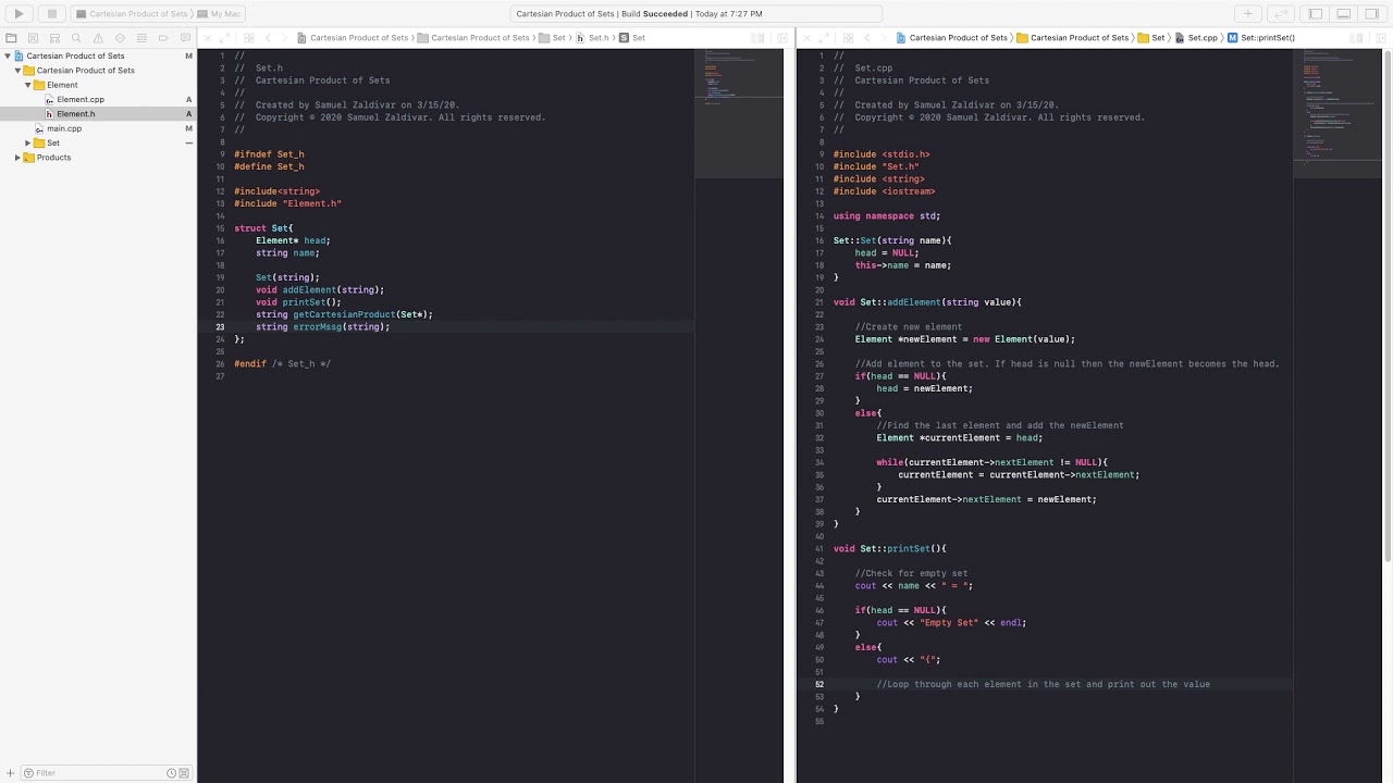 Cartesian Product of Sets in C++ using a Linked List data structure