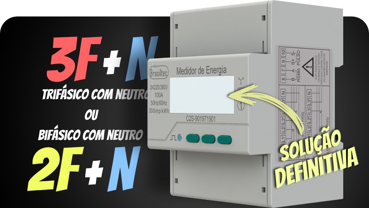 Medidor de consumo BIFÁSICO ou TRIFÁSICO de até 100A - medição direta e reversa, Modbus, etc.