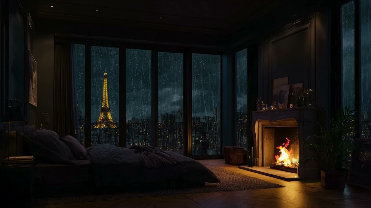 (No Ads)🌧️Manhattan Rain at Night from Luxury Apartment Window | Calm City Glow for Sleep