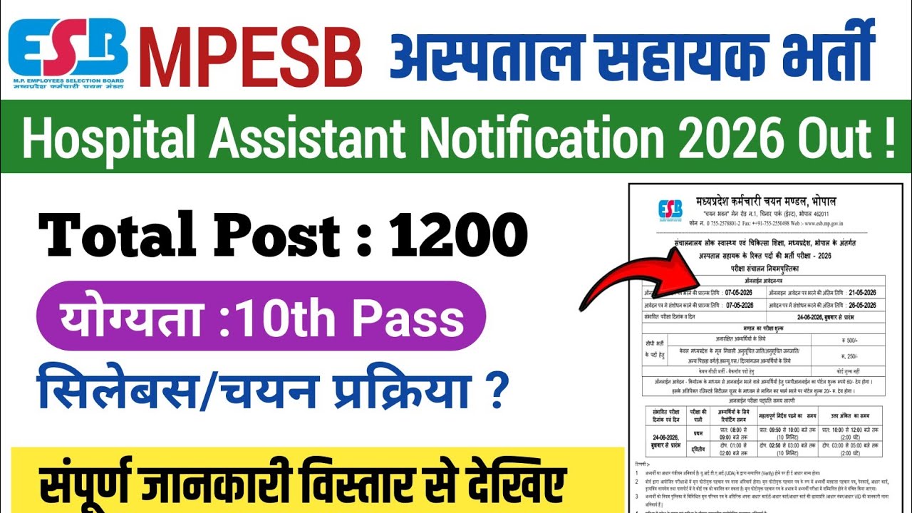MP Hospital Assistant Notification 2026 Out|Mp Hospital Assistant Vacancy 2026|Mp Hospital Syllabus 