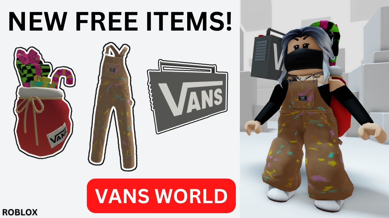 How To Get All New Free Items in Vans World | Vans Artist Overalls, Boombox & Holiday Gifts (Roblox)