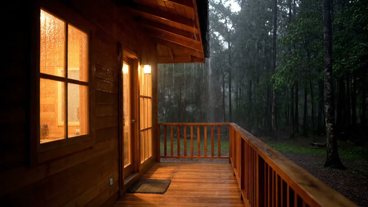 Heavy Rain STORM on Cozy Forest Cabin Guaranteed to RELIEVE Stress